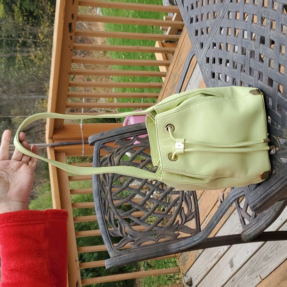 Vince Camuto Chartreuse light green Draw String Leather Purse Bag - Picture 3 of 10